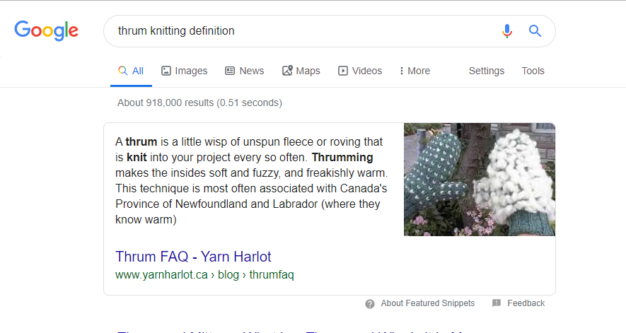 英語版グーグル「thrum」定義の検索結果