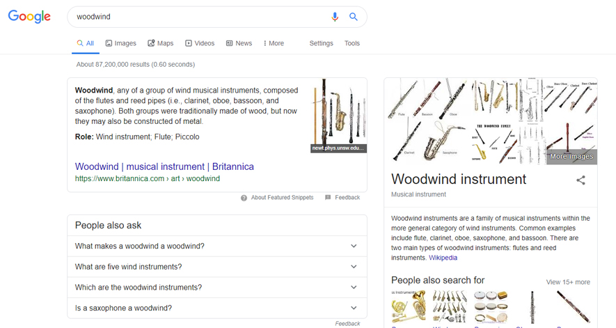 英語版グーグル「woodwind」検索結果