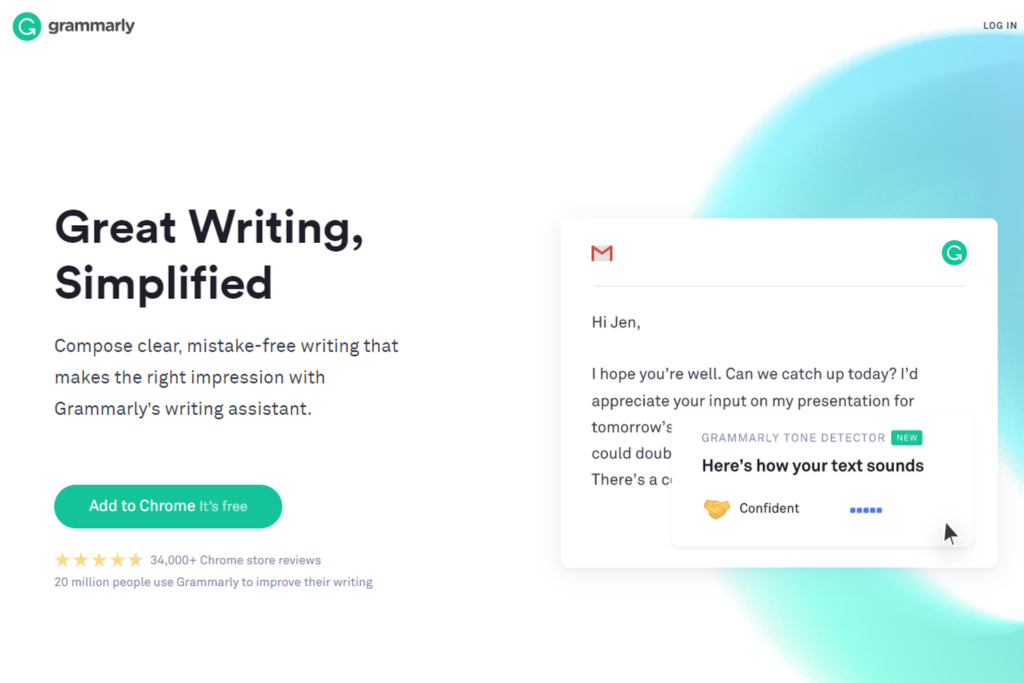 『Grammarly』公式ホームページのトップ画面