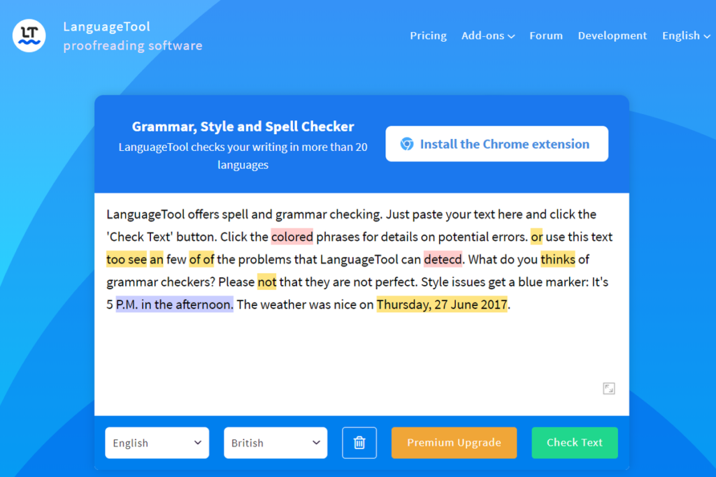 『LanguageTool』トップ画面