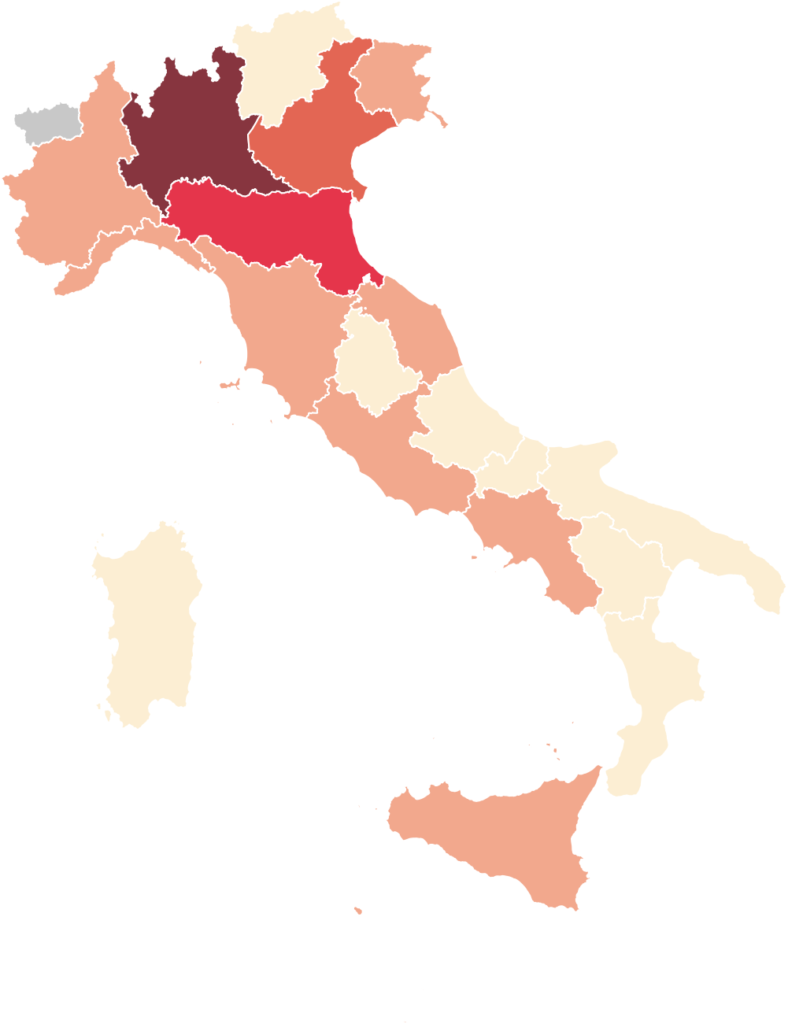 イタリアの新型コロナウイルス感染者数マップ
