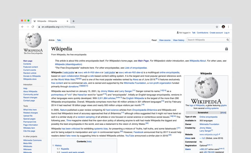 Wikipedia(ウィキペディア)のウェブページ